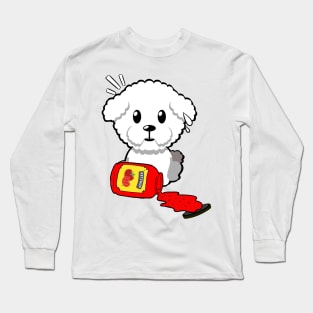 Funny furry dog spilled tomato ketchup Long Sleeve T-Shirt